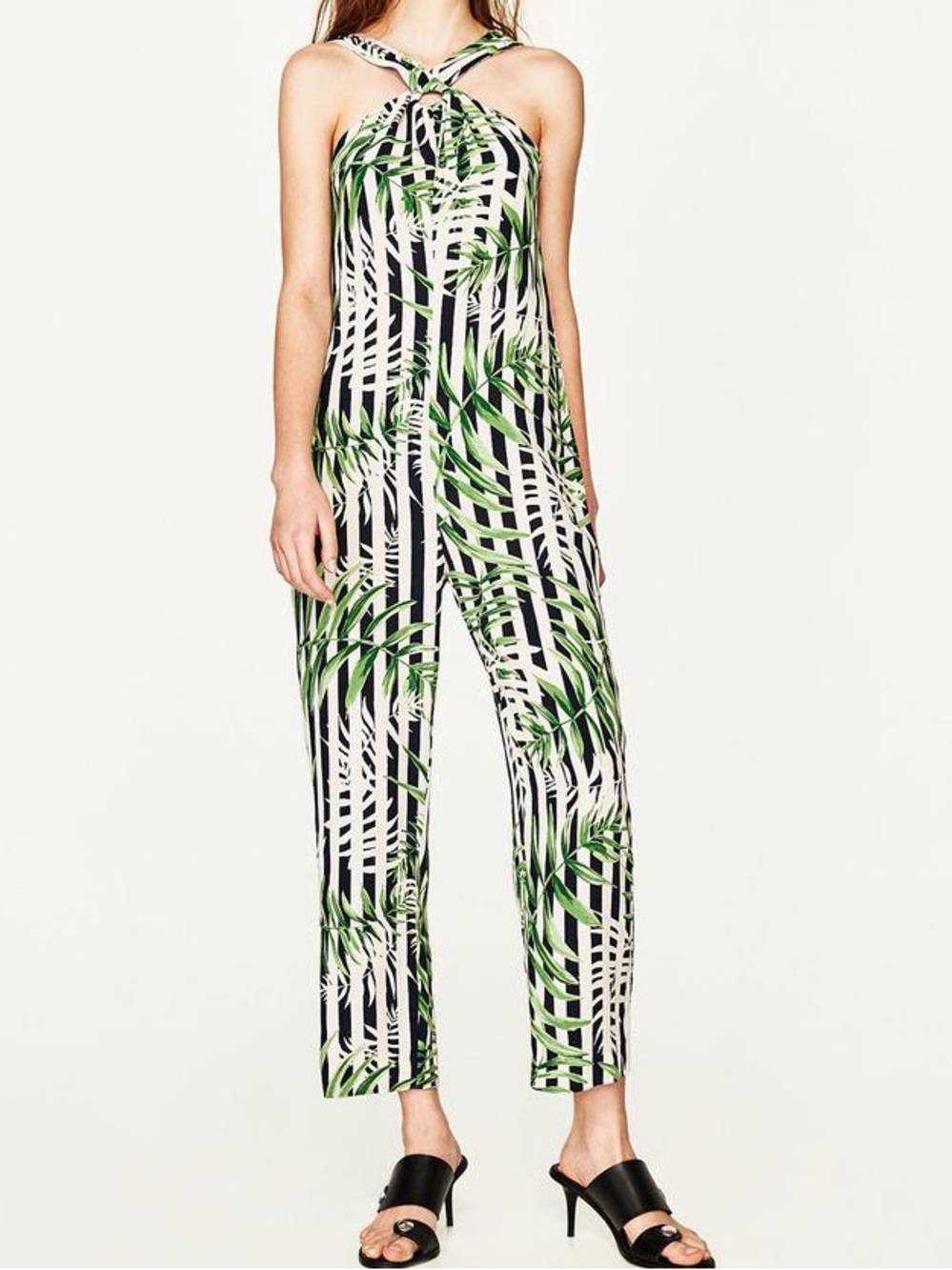 ZARA Halter Neck Tropical Leaf Print Jumpsuit S